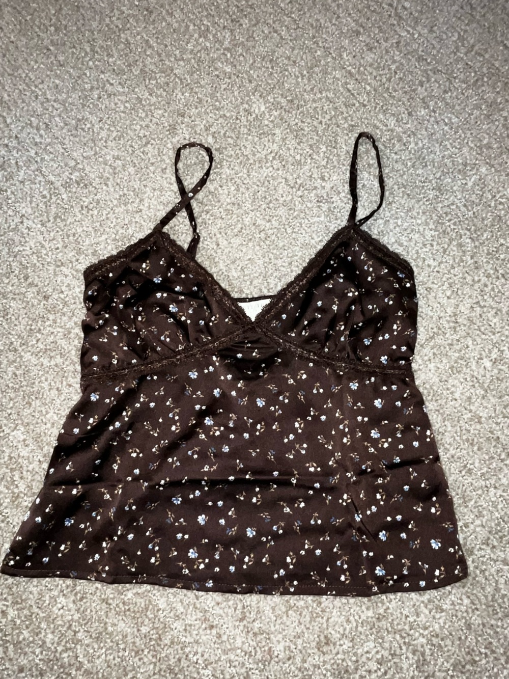 Brown Floral Lace-Trim Camisole Slip Top